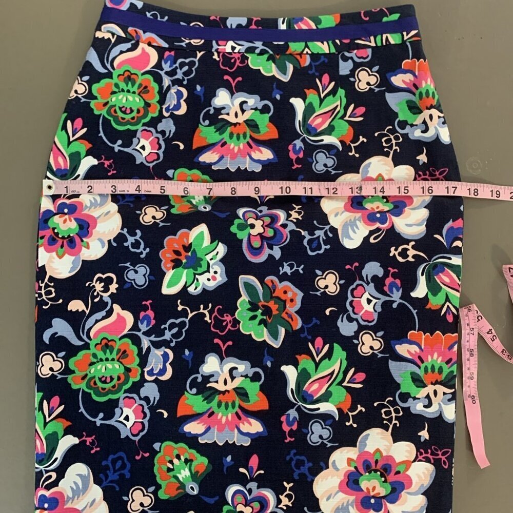 Boden Womens 4L Skirt Floral Cotton Pencil Lined NWOT Office Navy Colorful Midi - Picture 14 of 16